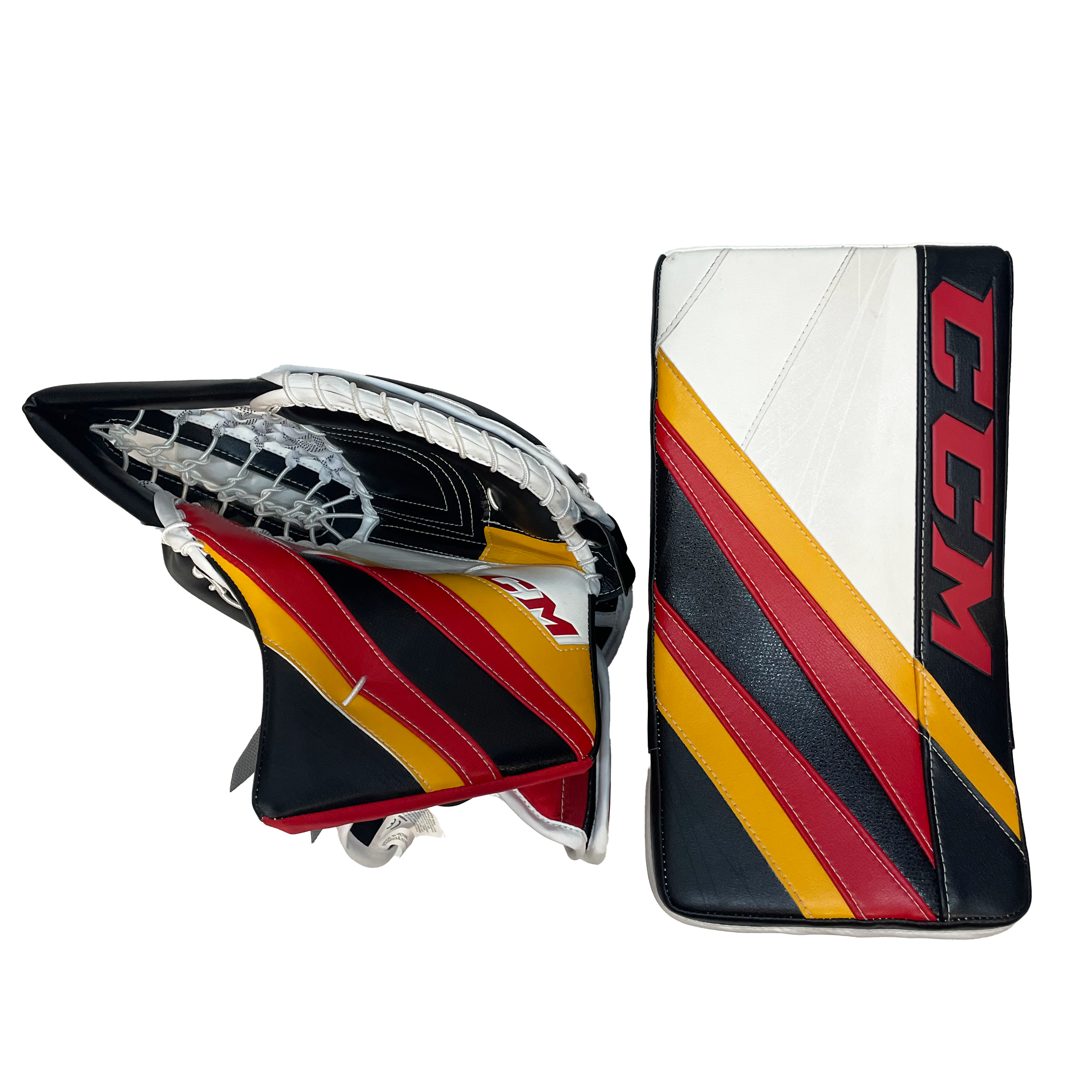 CCM Extreme Flex 5 - Ensemble de gants de gardien Pro Stock neufs - Oscar Dansk (noir/rouge/jaune)